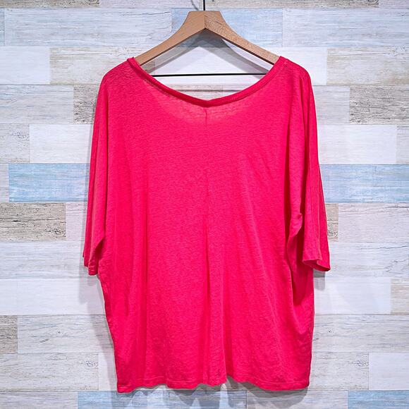 Eileen Fisher 100% Linen V Neck Dolman Sleeve Top Pink Relaxed Fit Womens Large - Picture 4 of 7